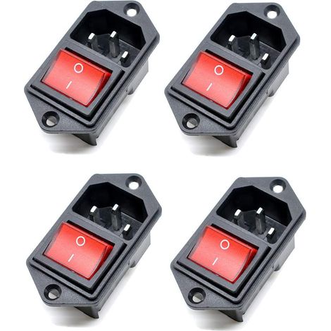 Lot de 4 Modules d’Entrée IEC320 C14 avec Interrupteur – Prise Mâle 250V 10A pour Alimentation Électrique, Bricolage et Réparation (Rouge) (1/5)