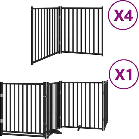 Barrière de sécurité pour chien animaux de compagnie porte pliable 12 panneaux bois peuplier noir (1/5)