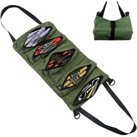 Canvas Roll Up Tool Bag, Empty Case with 5 Zippered Pockets, Portable for Plumbers and Handymen (1/5)