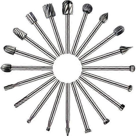 Lot de 20 fraises HSS pour le travail du bois, queue de 3 mm, compatibles avec les outils rotatifs Dremel et autres accessoires pour le travail du bois et la gravure. (1/4)