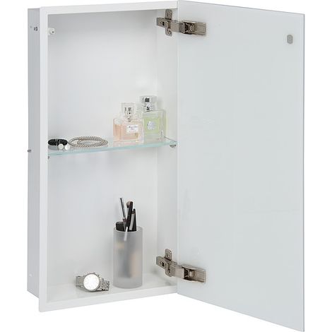 Banyo – Niche à encastrer 300 x 600 mm – Porte vitrée blanche – Profondeur 100 mm – Charnières inox BLUM – 2 compartiments avec tablette en verre (1/3)