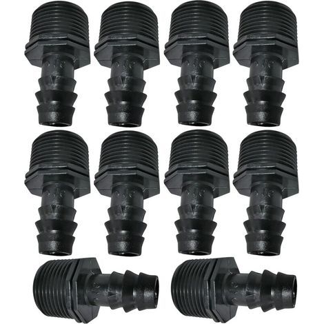 Lot de 10 Adaptateurs/raccords mâles cannelés Ø16mmx3/4'' de Tuyau Goutte à Goutte Filetage Externe (pour Tuyau de Ø16mm) - connecteur pour système d'irrigation/arrosage (1/4)