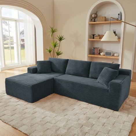 Divano angolare modulare 252,5 x 163 x 65 cm in tessuto grigio scuro salvaspazio FloraGrace (1/5)
