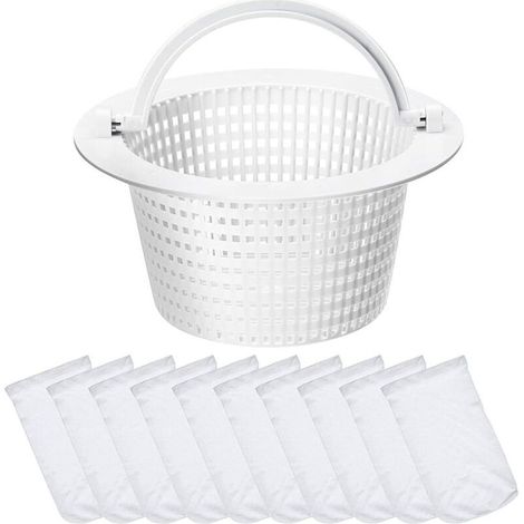 Panier de Skimmer Panier de Filtration Petite Taille Standard avec 10 Chaussettes de Skimmer de Piscine Filtres en Tissu de Nylon Élastique Durables (Poignée Blanche) (1/4)