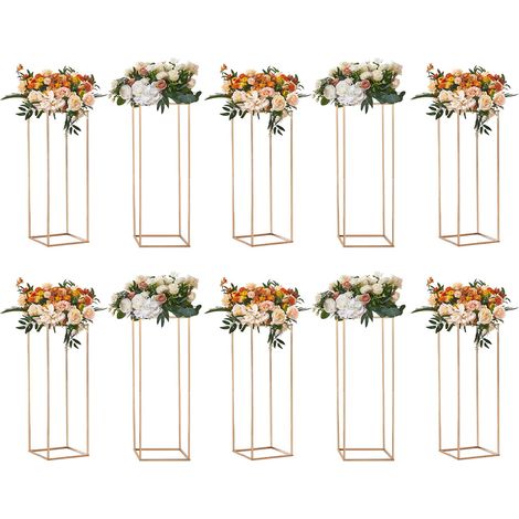 VEVOR Portafiori Cubico Colonna 10 Pezzi Matrimonio Vaso Fiori in Metallo Dorato Centrotavola per Matrimonio Altezza circa 80 cm, Espositore per Fiori per Eventi Nozze Decorazione di Feste Matrimonio (1/4)