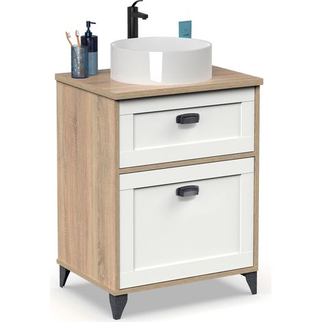 Briebe Eterna Mueble Baño 60cm Lavabo Sobre Encimera No Incluido, Armario Auxiliar Estilo Vintage 80x61x47cm  Blanco