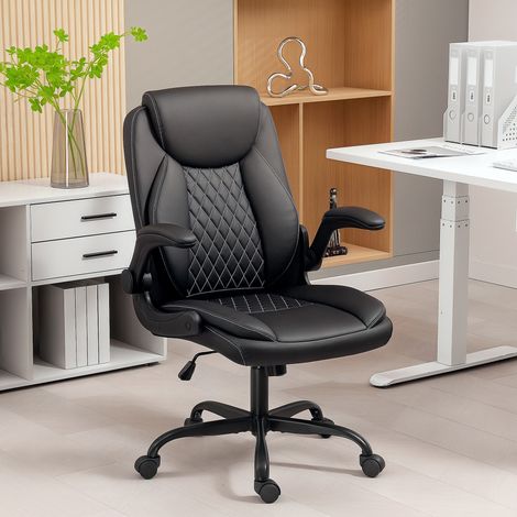 Fauteuil de bureau, chaise bureau ergonomique avec accoudoirs relevables, hauteur réglable, fonction de bascule, noir