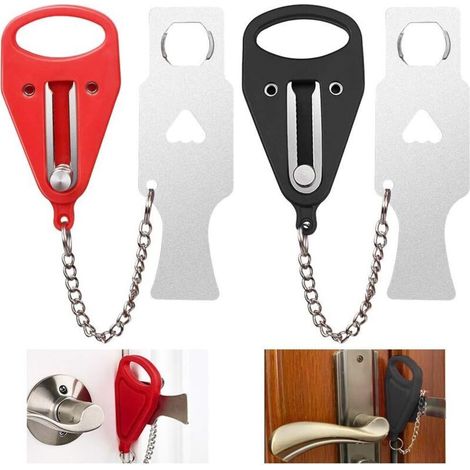 Verrou de porte portable antivol 2 pièces – Rouge et Noir, avec sac de rangement pour voyage, hôtel, appartement ou maison (1/5)