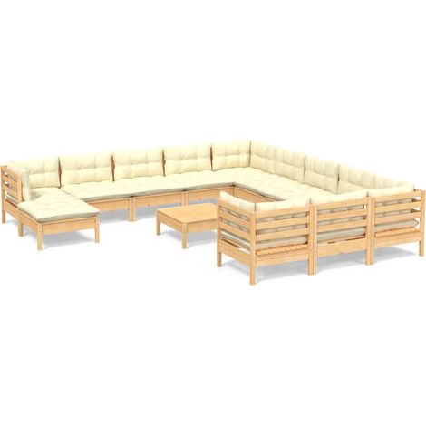 Maison Exclusive - Salon de jardin 13 pcs avec coussins crème bois de pin (1/5)