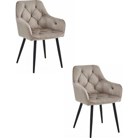 Valora 2 chaises LUKK velours beige avec pieds noirs élégantes (1/5)