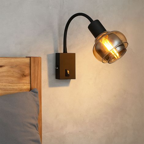 LED Wandleuchte Wandlampe Flurleuchte Metall schwarz Glas amber, 1x E14 Filament LED warmweiß, 46,5 x 10,5 x 35 cm