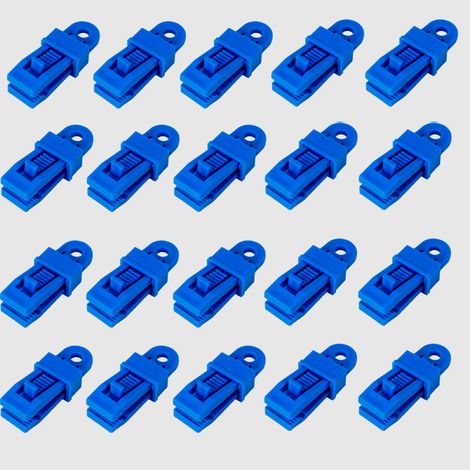 Juego de 20 clips ajustables para lonas de tiendas de campaña, resistentes y versátiles, para toldos, tiendas de campaña, marquesinas y camping, color azul. (1/5)