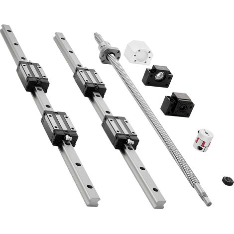 Rail de Guidage Linéaire HGR20 Rails Linéaires 600 mm 2 PCS Blocs Roulement à Billes Intégrés 4 PCS pour Bricolage Tours Routeurs CNC, avec Support Extrémité BF12/BK12, Coupleur, Boîtier d'Écrou (1/5)