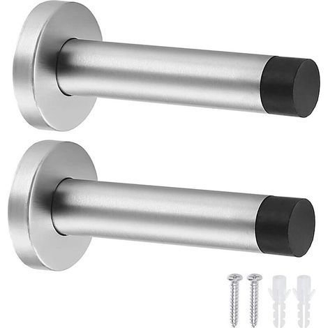 Lot de 2 butées de porte murales Butées de porte robustes en acier inoxydable avec tampon en caoutchouc Butées de porte avec vis et chevilles pour l'intérieur, pour protéger les murs (1/4)