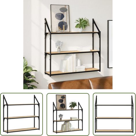The Living Store Étagère murale 3 niveaux chêne sonoma 80x21x78,5 cm - Étagère Murale - Étagère Flottante - Rangement Mural - Bibliothèque Murale - Décoration Murale (1/5)