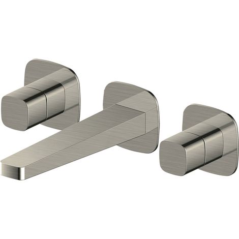 RAK Petit Square Brushed Nickel Wall Mounted 3 Tap Hole Basin Mixer Tap - RAKPES3010N (1/2)