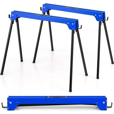 COSTWAY Folding Sawhorses Pack of 2 Compact Power Tools Twin Pack-Blue (1/5)