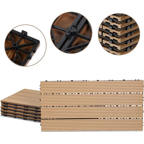TolleTour Confezione da 30 piastrelle per decking in WPC, 4 listelli, 5 m², 30 x 60 cm, Teak, Piastrelle in legno composito con clip