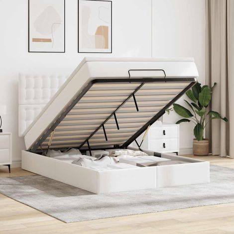 Ottoman-Bett mit Matratze & LEDs Weiß 140x200 cm Kunstleder