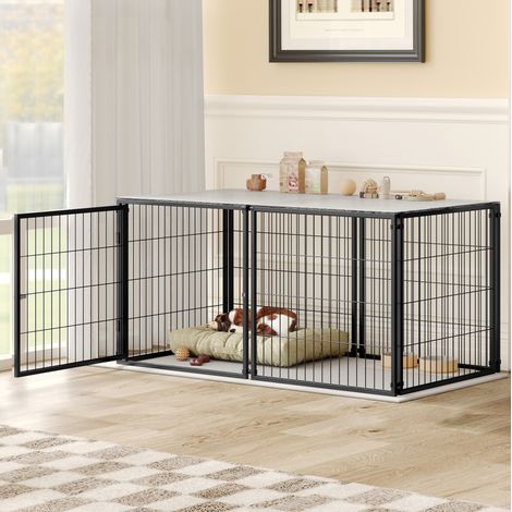 Gabbia per cani modulare 122 x 67 x 60,5 cm, porta regolabile, acciaio con vassoio PVC, nera (1/5)