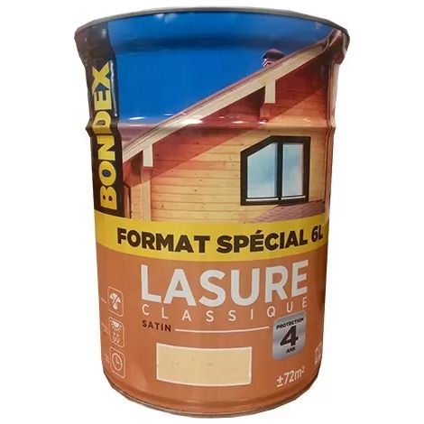 Bondex – Lasure extérieure incolore 6L – Finition transparente pour bois – Protection 4 ans – Application facile sur portes et fenêtres
