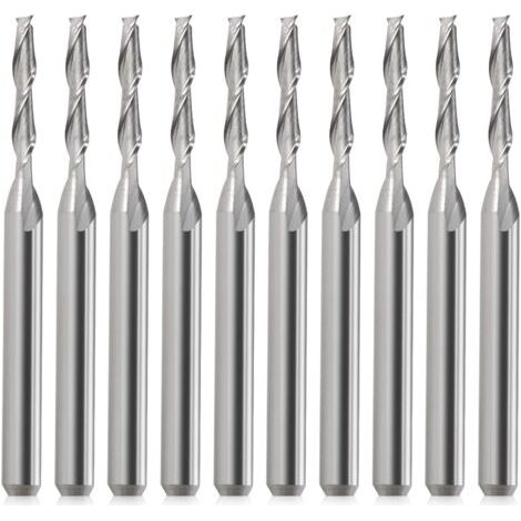 Lot de 10 fraises CNC, tige 1/8", tête plate, en métal dur, flûte à double flûte 3,175 mm, spirale, Upcut pour bois, PVC, MDF, bois dur (1/4)
