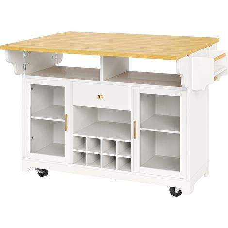 Carrello da cucina bianco con piano pieghevole, illuminazione LED RGB e portabottiglie HOMVRA (1/5)
