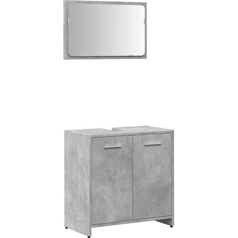 Armoire de bain avec miroir gris béton bois d'ingénierie