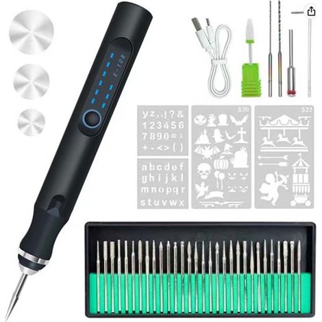 Stylo de gravure électrique – USB – 36 embouts – 18 000 tr/min – Bijoux, bois, verre, métal – Gris foncé