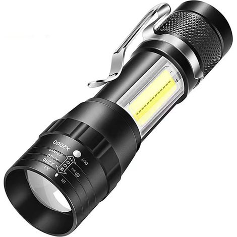 Lampe torche LED professionnelle avec trois modes d'éclairage, alimentée par piles, ultra-lumineuse, adaptée aux activités de plein air, au camping, à la randonnée et aux situations d'urgence. (1/5)