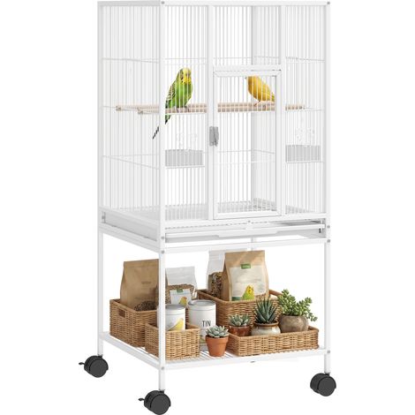 PawHut Bird Cage Detachable with Rolling Stand White