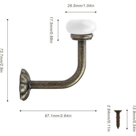 Patere Vintage 3 Pièces, Patere Porte Manteau Mural avec Vis, Tête Céramique Crochet Porte Manteau, Alliage Zinc Patere Murale, Patere Salle de Bain pour Accrocher Vêtements, Chapeaux, Clés (1/4)