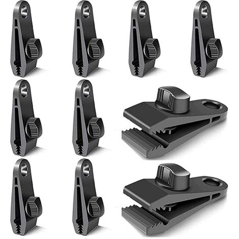 10 Pièces Clips de Bâche, Pièces de Fixation de Bâche, Crochets de Bâche, Clips de Tente de Camping Coupe-Vent, Accessoires de Clip Coupe-Vent Résistant au Soleil (Noir) (1/4)