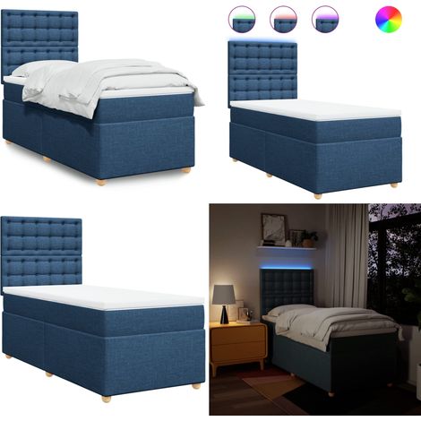 Sommier à lattes de lit avec matelas Bleu 80x200 cm Tissu - Lit Plateforme - Lit Double - Lit Design - Lit Moderne - Matelas À Ressorts Ensachés - Home & Living (1/5)