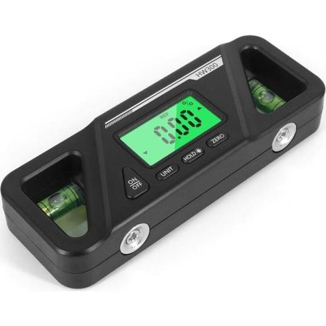 Digitales 2-in-1-Nivelliergerät mit Magnet, digitale Wasserwaage und Winkelmesser mit hellem LED-Display (Schwarz)