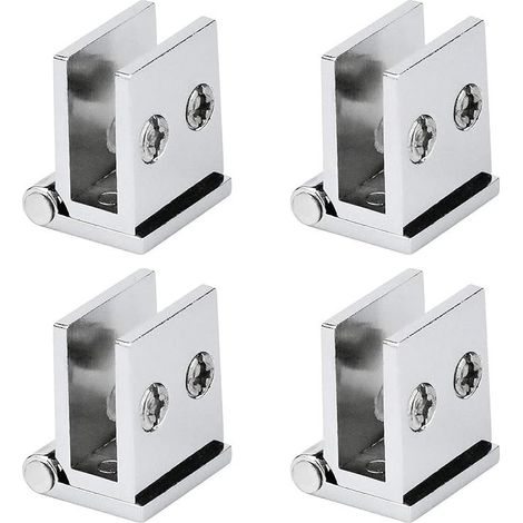 Lot de 4 Charnières pour Portes en Verre, Angle d'Ouverture 0° Charnières de Serrage pour Meubles de Cuisine, Vitrine, Douche, pour Épaisseur de Verre 5 mm à 8 mm (Argent) (1/5)