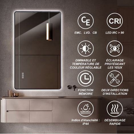 Espejo de baño LED 100x60x3 cm de aluminio negro antivaho – MEUBLIV (1/5)