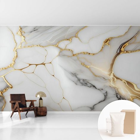 Papier peint intissé décoratif avec colle pour salon chambre et bureau Installation rapide Élégance marbrée 416x254 cm (1/5)
