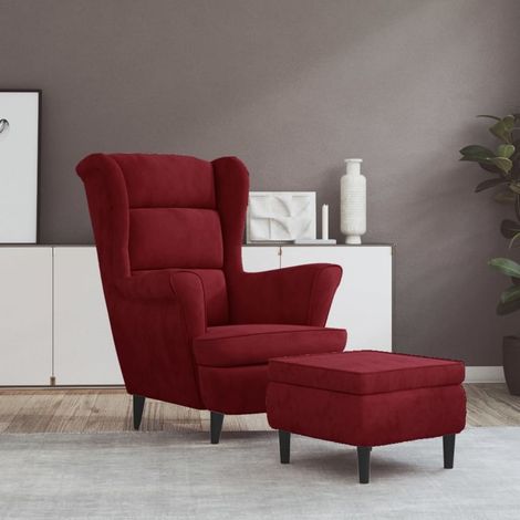 Fauteuil Chaise de Salon à oreilles avec tabouret - Fauteuil design Bordeaux Velours Chic-576870 (1/5)