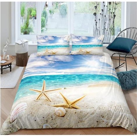 Housse De Couette 90X190 Cm 3D Étoile De Mer De Plage Microfibre 3 Pièces Avec Fermeture Éclair, Housse Couette Imprimé - SZS (1/4)