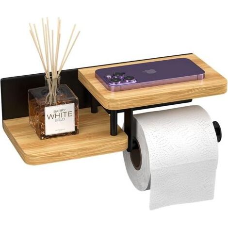 Support Papier Toilette Mural, Porte Papier Toilette Bois, é LéGant dé Rouleur en Acier et Bambou pour Cuisine et Salle de Bain (1/5)
