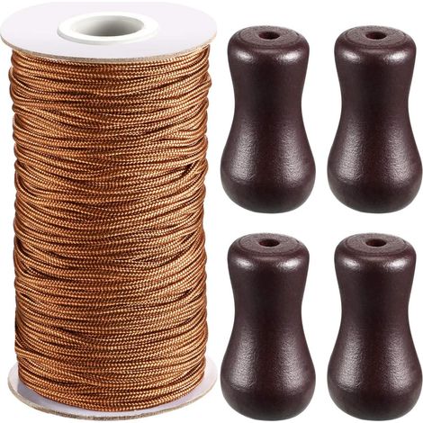 Roll of Shade Cord 0.3 cm 4 Wooden Pendants, Brown (1/5)