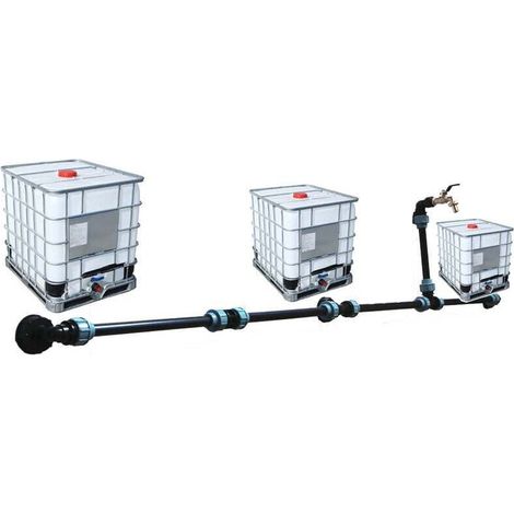IBC S60 x 6 IBC-Anschlussset für 3 nebeneinander stehende IBC-Tanks / Regenwassertank mit 3/4"-Gartenhahn (1/5)