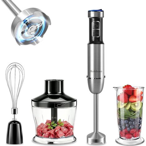 1500W Mixeur plongeant, 4 en 1 Mixer Plongeur Fonction et 25 Vitesses Mixeur Blender avec Fouet, Hachoir de 500 ml et Verre Doseur de 700 ml Mixeur à Main pour Bébés, de Soupes et de Sauces (1/5)