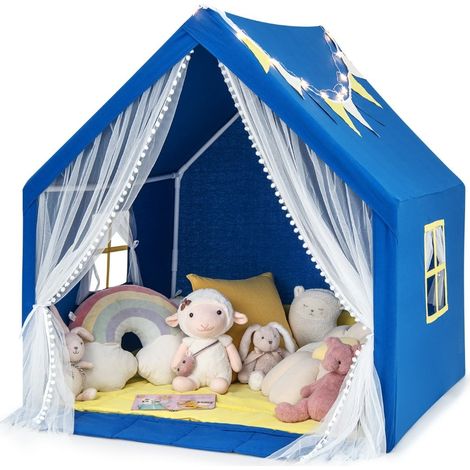 Tenda da gioco per bambini con materassino in cotone lavabile, blu