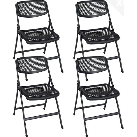 Ensemble de 4 chaises pliantes Saba en métal et plastique ajouré (noir) (1/5)