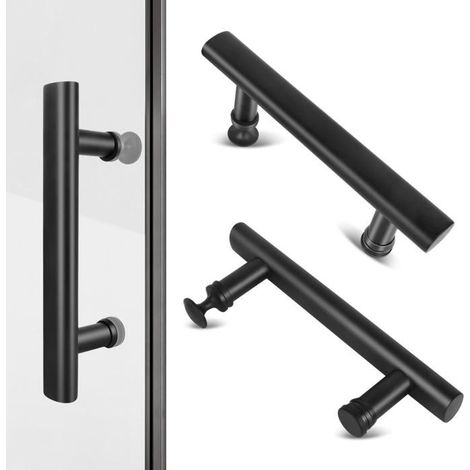 BelleRise - Lot de 2 poignées de porte de douche en acier inoxydable avec boutons en plastique pour portes coulissantes en verre Noir 145 mm (1/5)