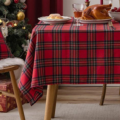 Nappe de table de Noël à carreaux rouge 140x140 cm facile d'entretien et résistante aux éclaboussures