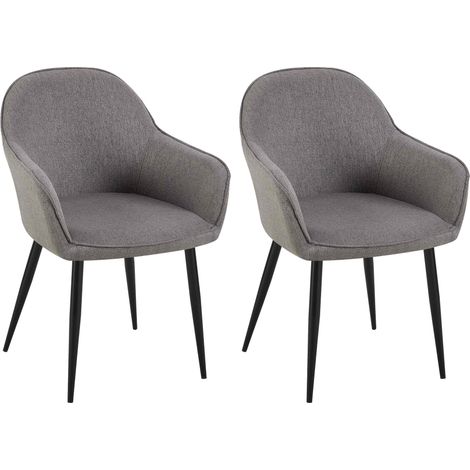 Set de 2 chaises de salle à manger avec accoudoirs design moderne et confortable en tissu gris foncé et pieds en bois noir 100001602 (1/5)