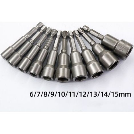 10 Pièces Douille Magnétique Visseuse: Embout Aimanté pour Visseuse à Choc 6-15mm Adaptateur Embouts Douilles Hexagonale